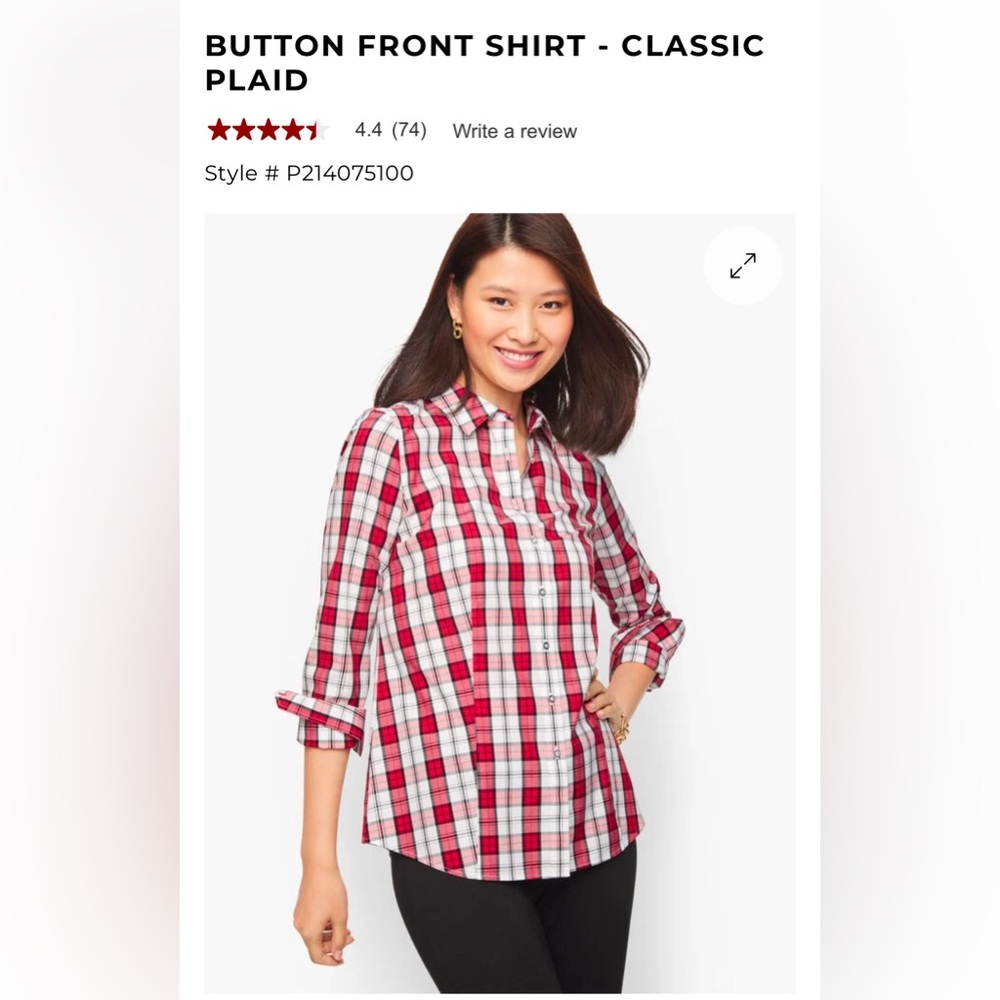 2/$20 - Talbots Classic Plaid Red, Black & Grey Button Down Shirt - 14 petite